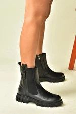 Fox Shoes Black Genuine Leather Daily Women's Boots