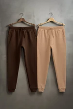 Trendyol Brown-Beige Regular/Normal Cut Elastic Jogger 2-Pack Sweatpants