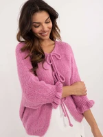 Dark pink casual oversize sweater with 3/4 sleeves