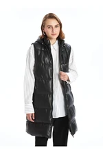 LC Waikiki Hooded Plain Leather Look Women's Puffer Vest