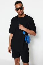 Trendyol Limited Edition Black Oversize Crew Neck Short Sleeve Textured Ottoman T-Shirt