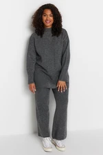 Trendyol Curve Anthracite Slit Detailed Plus Size & Maternity Knitwear Top-Bottom Set