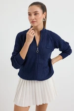 Bigdart 15880 Zippered Knitwear Cardigan - Navy Blue