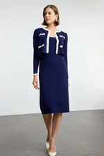 Trendyol Navy Blue Color Block Midi Knit Dress