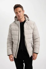 DEFACTO Men's Beige Water Repellent Slim Fit Slim Fit Hooded Zippered Pocket Lined Puffer Jacket 25K 801005245