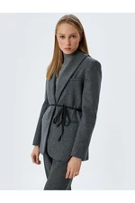 Koton Wool Blend Cashmere Blazer Jacket Reverse Collar Tie Detail Pocket