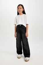 DEFACTO Girl's Wide Leg Cargo Pocket Wide Leg Anthracite Jeans