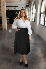 Trendyol Curve Black Maxi Zippered Elastic Back Woven Plus Size Skirt