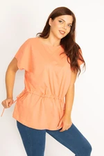 Şans Women's Plus Size Orange Tunic Lace-Up Low Sleeve Tunic