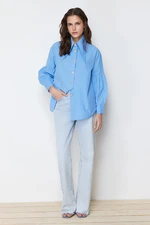 Trendyol Blue Baby Collar Accessory Cotton Woven Shirt