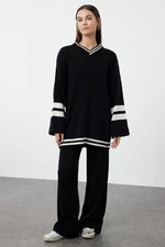 Trendyol Black Color Block Striped Knitwear Top-Bottom Skirt Sweater Suit