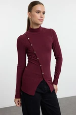 Trendyol Claret Red Fitted/Body-Sit Button Detailed Elastic Knitted Blouse