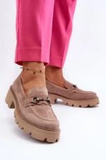 Chunky women's beige suede loafers Neloria