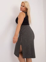 Gray and black oversized knitted skirt with slits