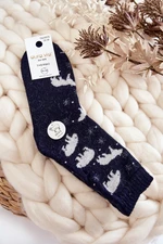 Women's Wool Socks V Polar Bear Navy Blue