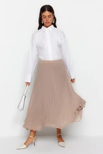 Trendyol Beige Pleated Woven Chiffon Skirt With Elastic Waist Lined and