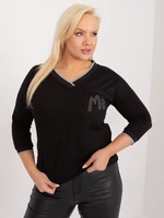 Plus size black casual blouse with pocket