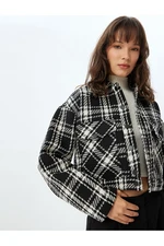 Koton Buttoned Tweed Bomber Jacket with Flap Pocket Detail