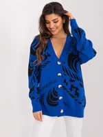 Cobalt blue oversize cardigan with patterns