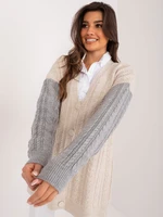 Beige and grey cardigan with cables