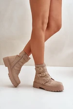 Insulated Women's Ankle Boots with Beige Ciascia Decoration