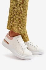 Women's low platform sneakers made of eco-leather white-pink Nevelena