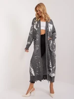 Dark grey long women's printed cardigan