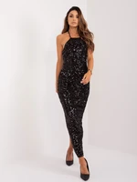 Black maxi evening dress with sequins