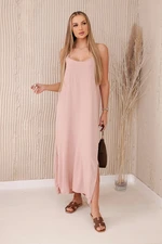 Women's maxi dress with straps - powder pink