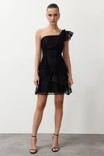 Trendyol Black A-Line Single Sleeve Woven Lace Short Elegant Evening Dress