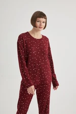 DEFACTO Fall In Love Crew Neck Casual Velour Pajama Top