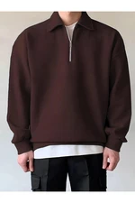 43297 Dewberry Oversize Half Zipper Mens Sweatshirt-COFFEE