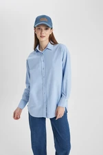 DEFACTO Women's Relax Fit Shirt Collar Oxford Long Sleeve Basic Plain Shirt Tunic