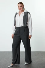 Trendyol Curve Anthracite-White Striped Woven Plus Size Fabric Trousers