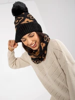 Women's black-camel winter hat with pompom