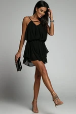 Light asymmetrical black chiffon dress with shoulder straps