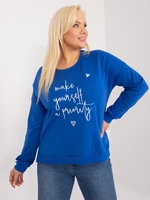 Cobalt blue women's plus size blouse with inscription