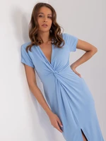 Light blue fitted dress with slit