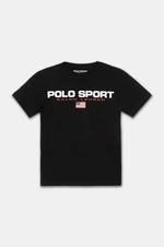 Dětské bavlněné tričko Polo Ralph Lauren černá barva, s potiskem, 323837629005