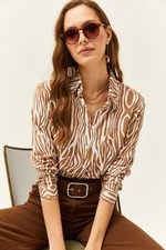 Olalook Women's Mink Zebra Patterned Viscose Shirt