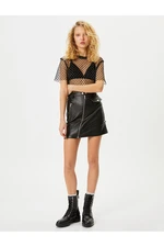 Koton Mini Faux Leather Skirt with Zipper, Slim Fit and Pocket Detail