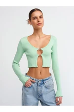 Dilvin 60134 U Neck Front Accessory Knitwear Cardigan-water Green