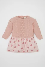 DEFACTO Baby Girl Crew Neck Floral Long Sleeve Knit Dress