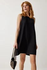 Happiness İstanbul Women's Black Sleeveless Linen Viscose A-Line Dress