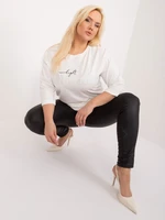 Ecru plus size blouse with decorative lettering