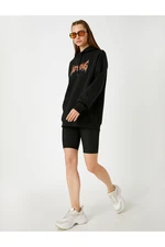 Koton Oversize Hooded Printed Sweatshirt Fleece Inner