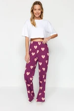 Trendyol Purple 100% Cotton Heart Pattern Knitted Pajama Bottoms