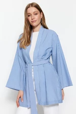 Trendyol Weave See-through Striped Kimono & Kaftan with Blue Belt