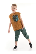 Mushi Tiger Graffiti Boys Kids Hardl T-shirt Khaki Capri Shorts Set