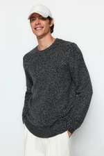 Trendyol Anthracite Unisex Regular Fit Crew Neck Label Detail Soft Knitwear Sweater.